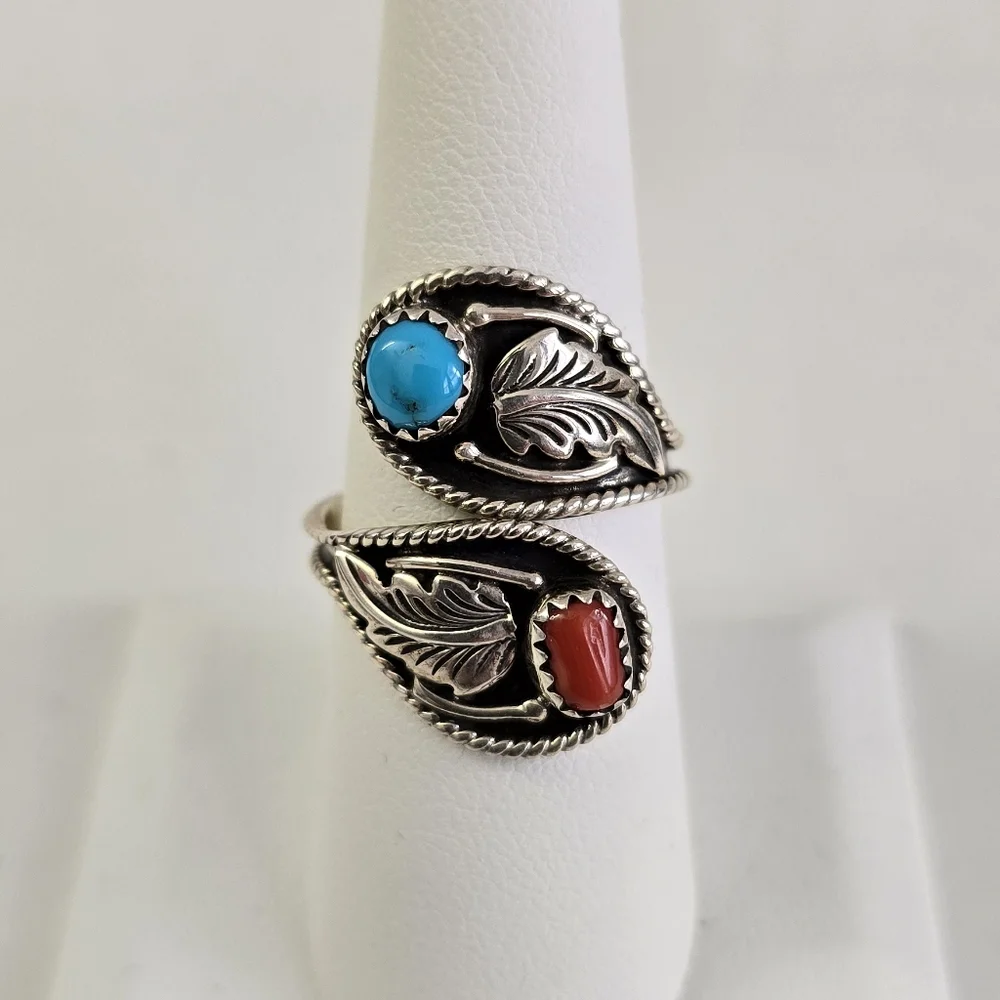 Sterling Silver 925 Native American Bypass Leaf Design Ring